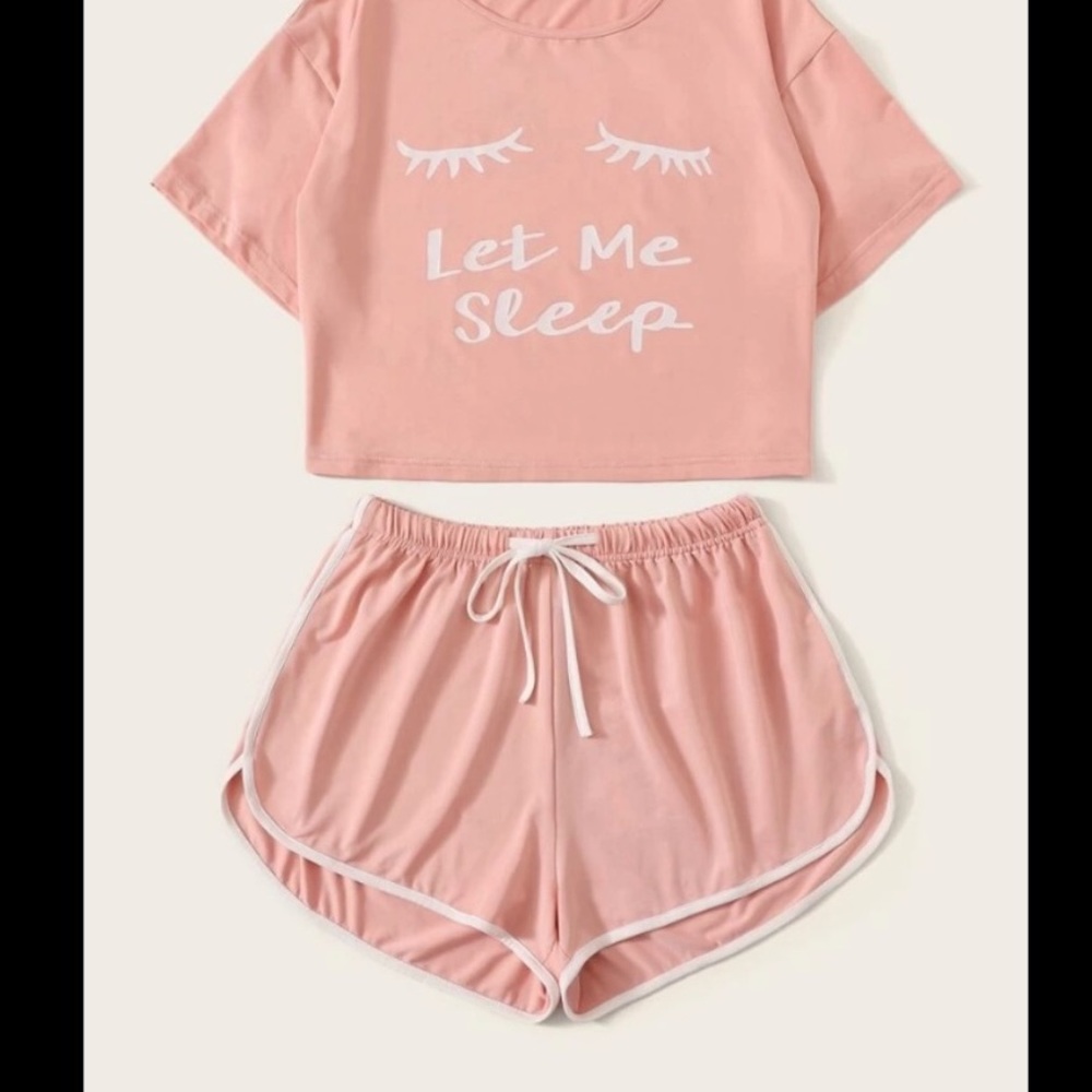 😴 “Let Me Sleep” 😴 Short Sleeve Top & Dolphin Shorts Loungewear R Sleepwear